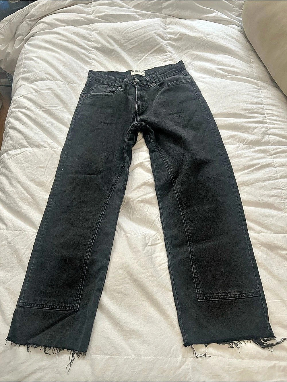 Free People Risk Taker Black Straight Leg Jeans w/Frayed Hem Size 29